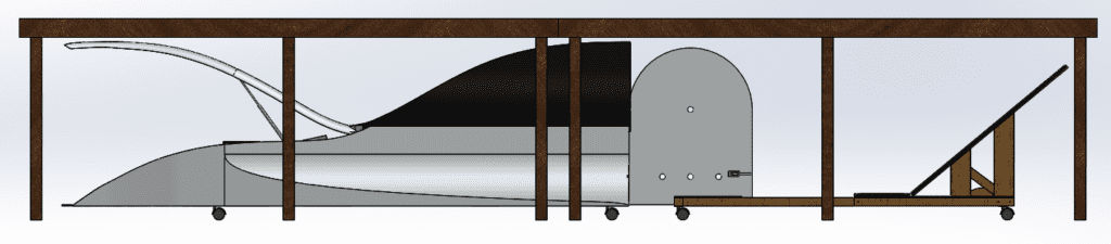 Final design under the stage, allowing both actor and guitar loading