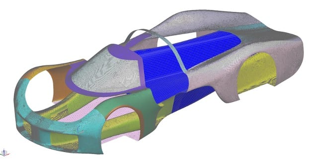 Image of meshed aeroshell in FEA solver