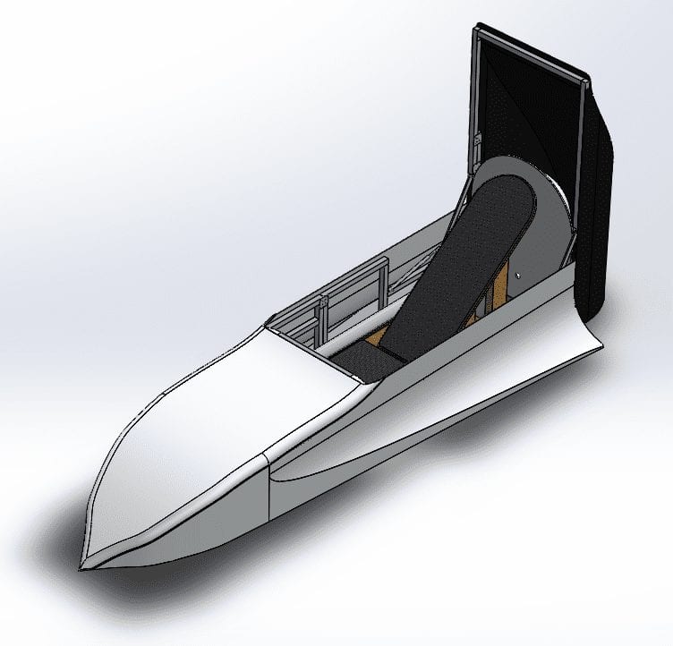 Isometric view of prop with the top hatch open